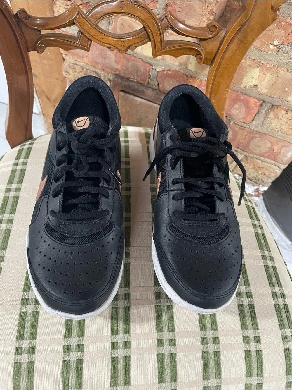 Nike Women’s Court Lite - Black Sneakers with Metallic Rose Swoosh